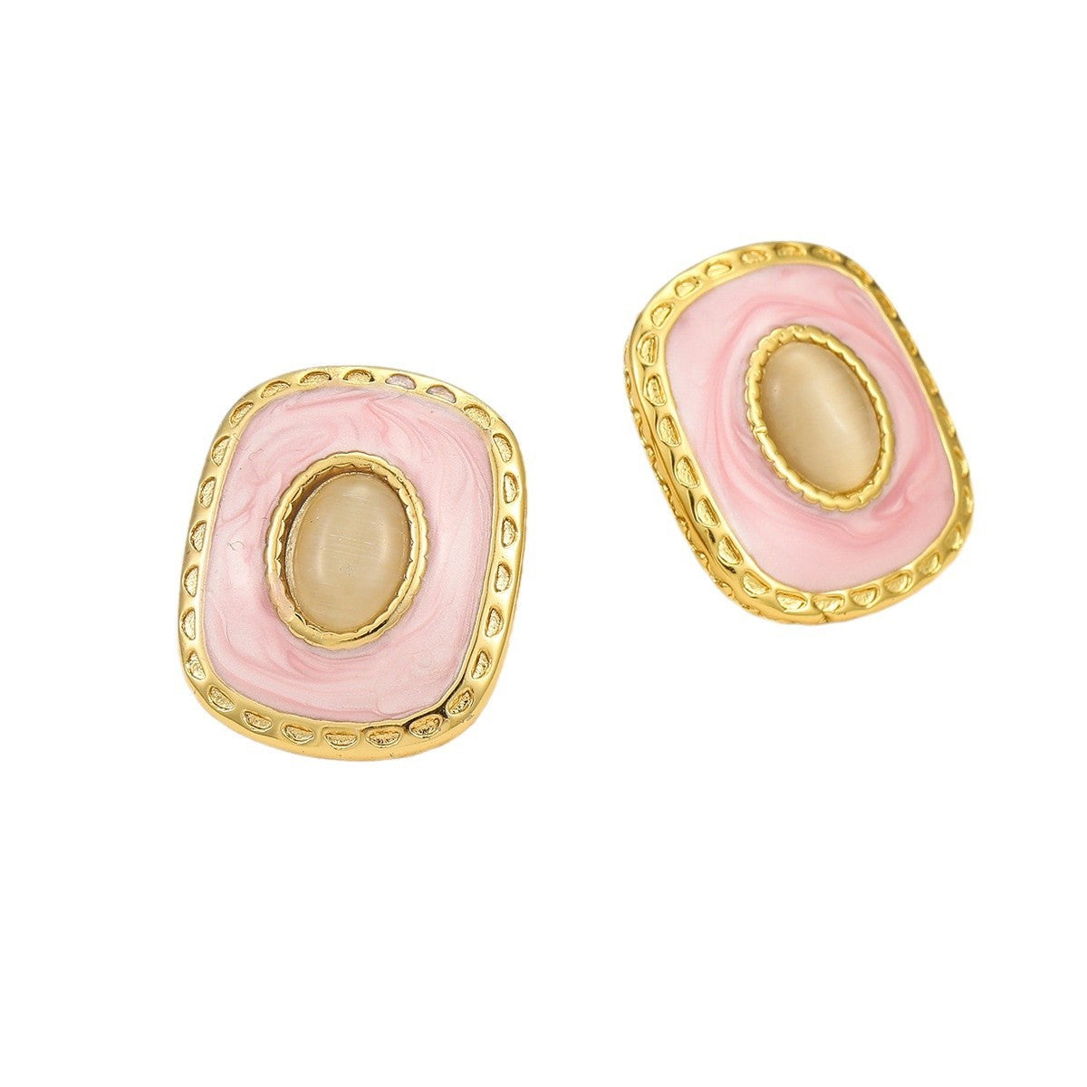 Pendientes cuadrados de acero de titanio estilo vintage para mujer con incrustaciones de esmalte y detalles de piedras naturales