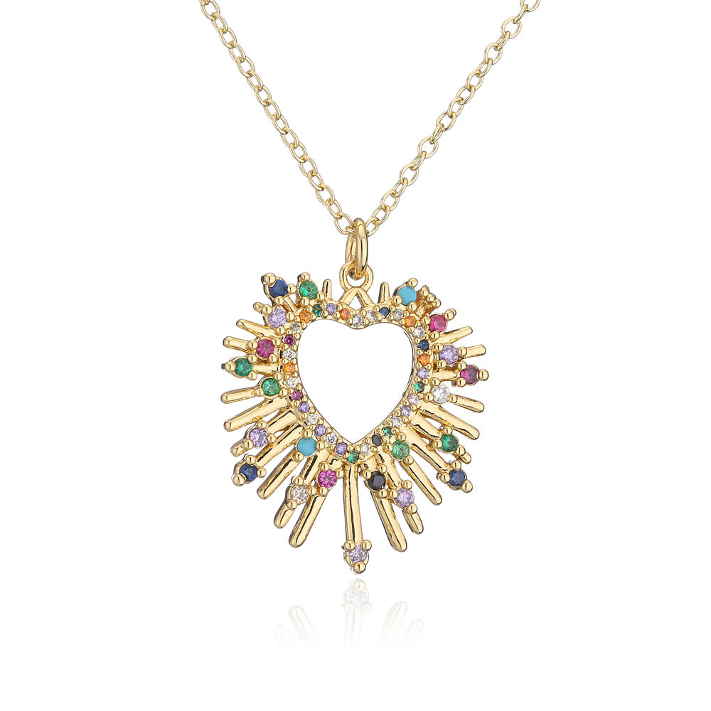 Collana pendente a forma di cuore minimalista in rame placcato oro 18K con zirconi per donna