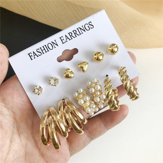 Geometric Heart Gold Plated Stainless Steel Earrings with Pearl Inlay for Women