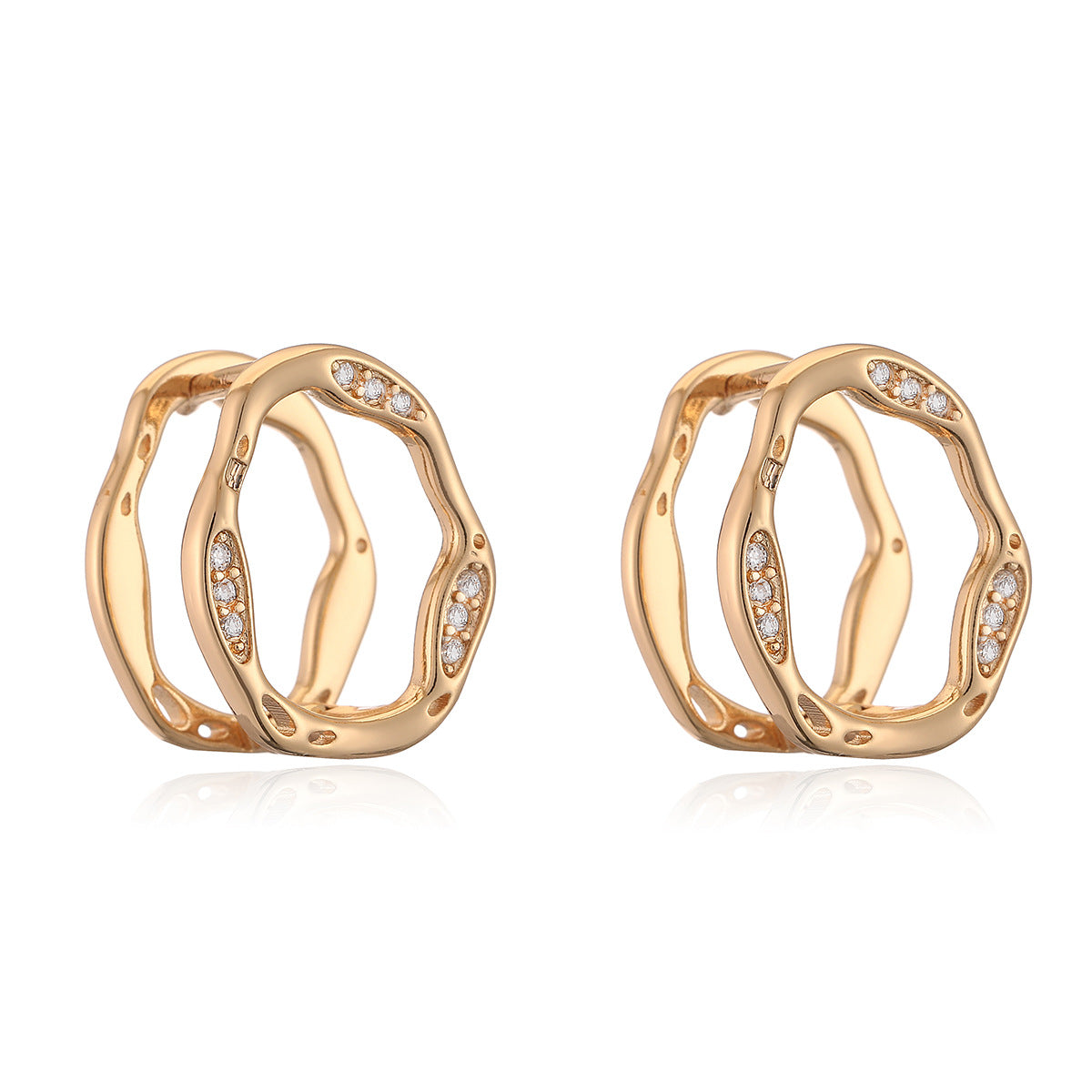 Minimalist Irregular Geometric Zircon Stud Earrings for Women with Hollow Design and Micro-Pave Setting