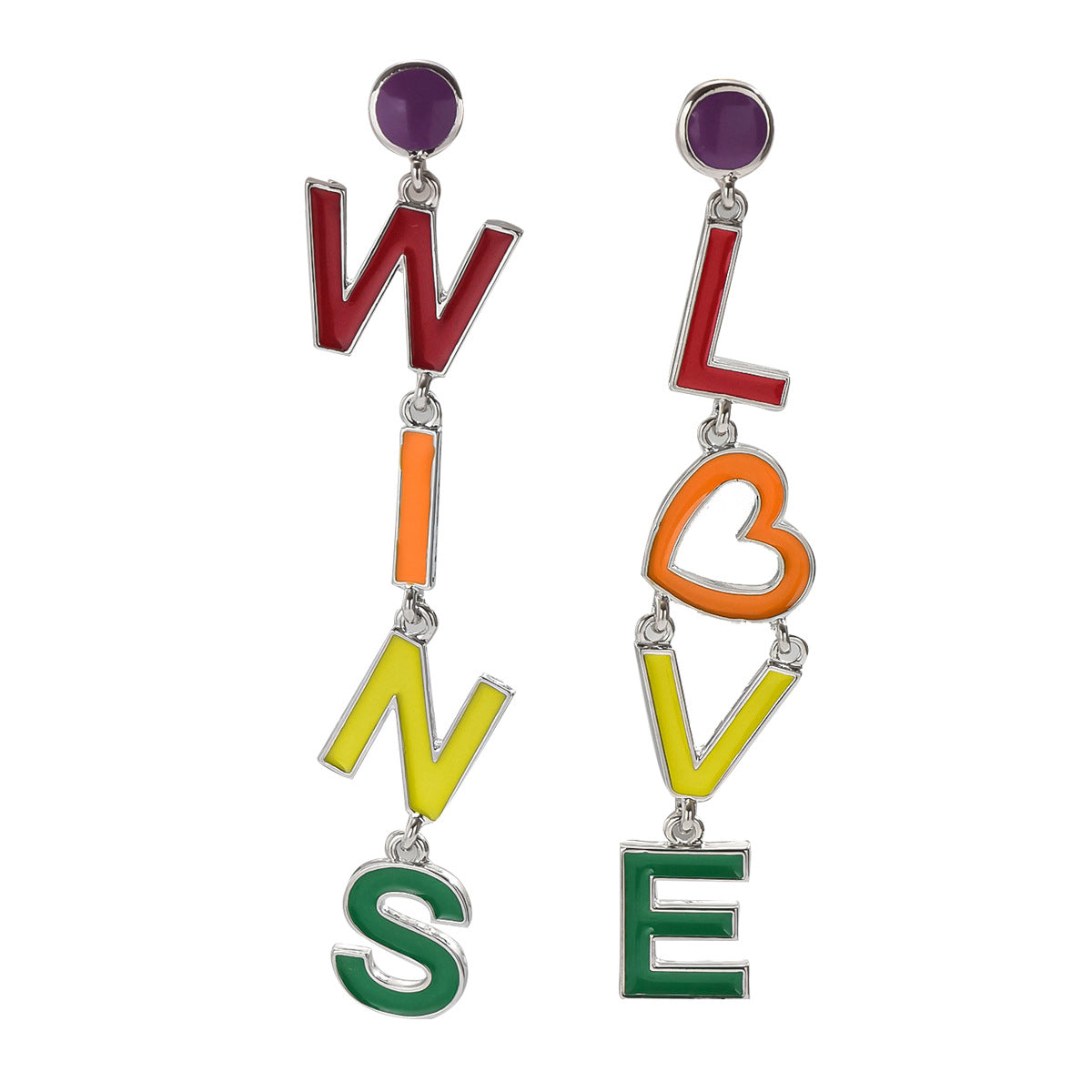Pendientes minimalistas de esmalte con letras para mujer, aleación con postes de acero inoxidable