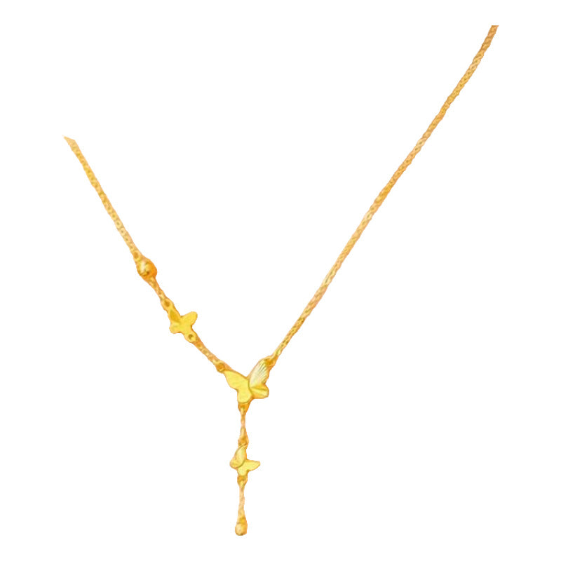 Original Design 18K Gold Plated Titanium Steel Butterfly Tassel Necklace Unisex O-Chain Pendant