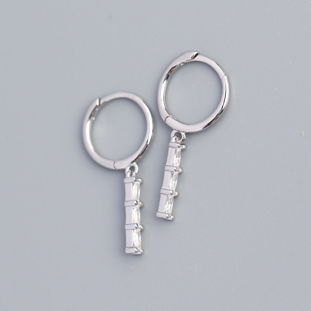 Minimalist Geometric Rectangular S925 Sterling Silver Hoop Earrings with Zircon Inlay for Women
