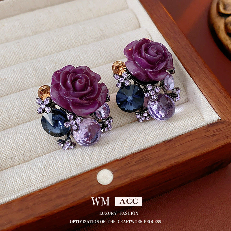 Orecchini in rame floreali e geometrici stile vintage con intarsio di strass, galvanizzati per un look di lusso