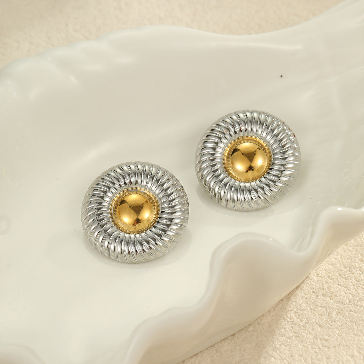 Pendientes de Acero Inoxidable Circulares Geométricos con Baño de Oro y Plata para Mujer de Moda para la Oficina