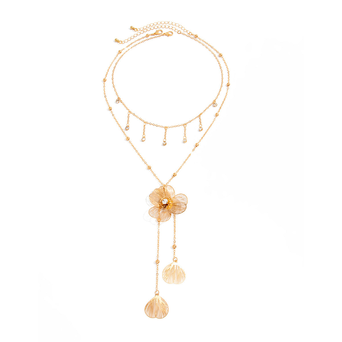 Vintage Elegant Floral Plant Rhinestone Inlay Zinc Alloy Pendant Plated Necklace for Women