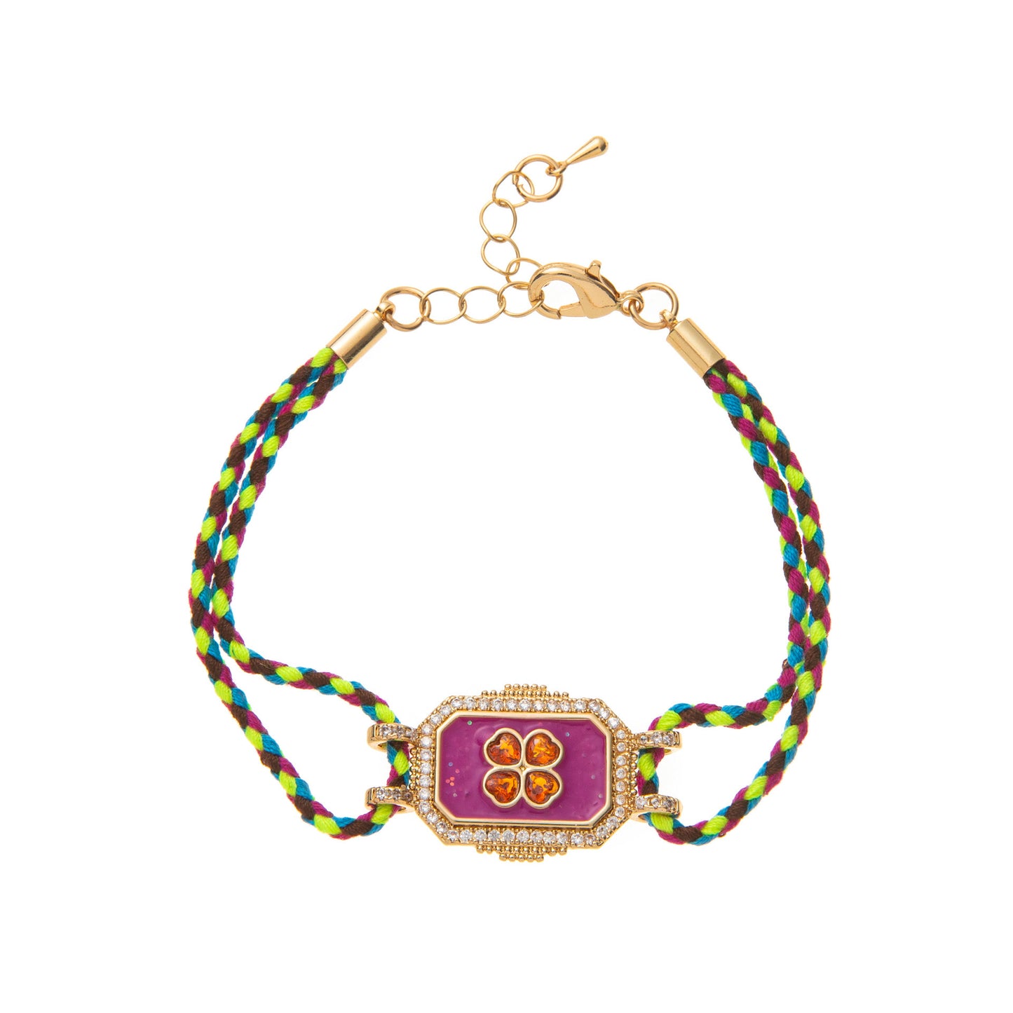 Bracciale da donna in stile bohémien vintage con quadrifoglio geometrico e zirconi intarsiati in rame