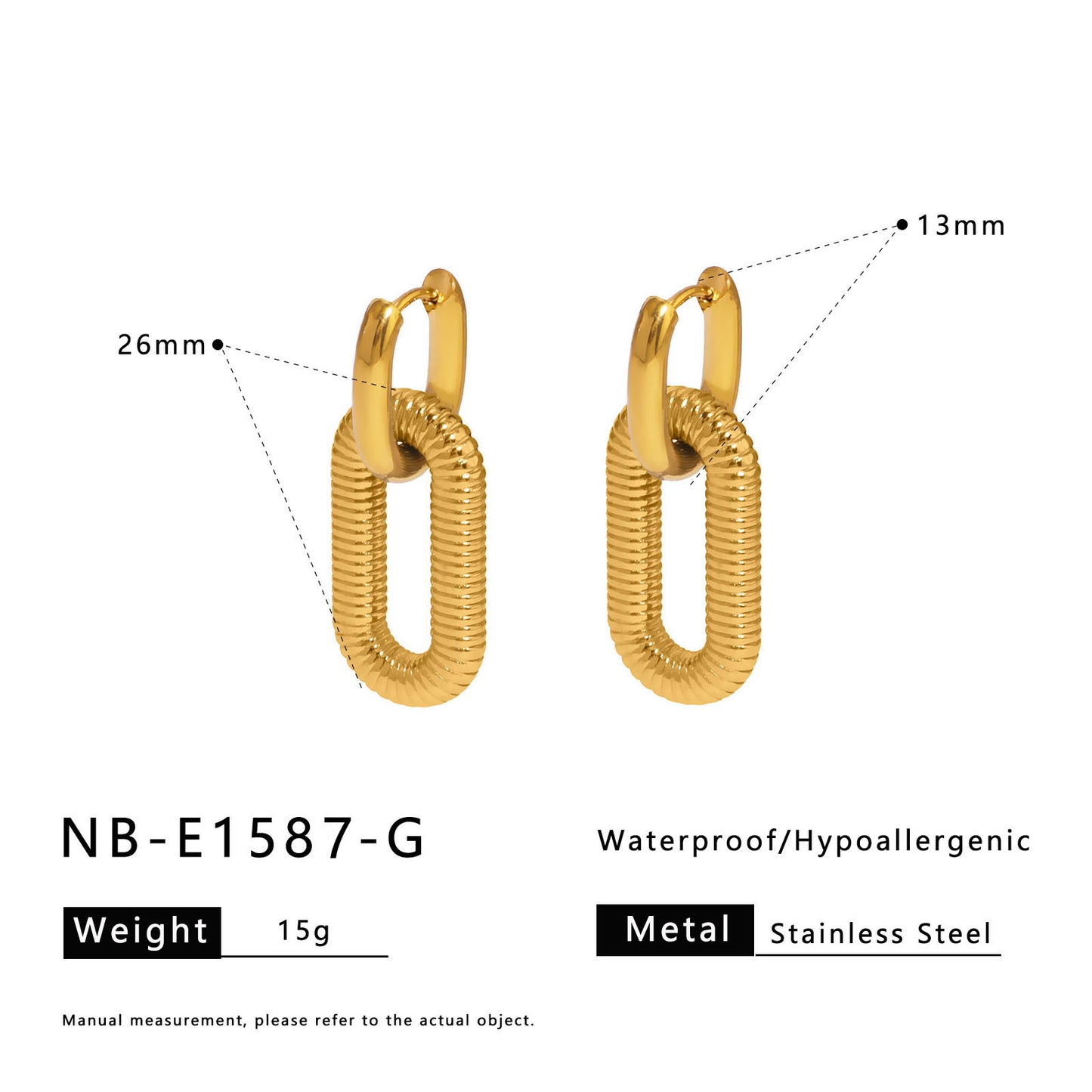Orecchini Minimalisti Geometrici in Acciaio Inossidabile con Nappe a Catena Pendenti e Finitura Placcata Sottovuoto 18K per Donna