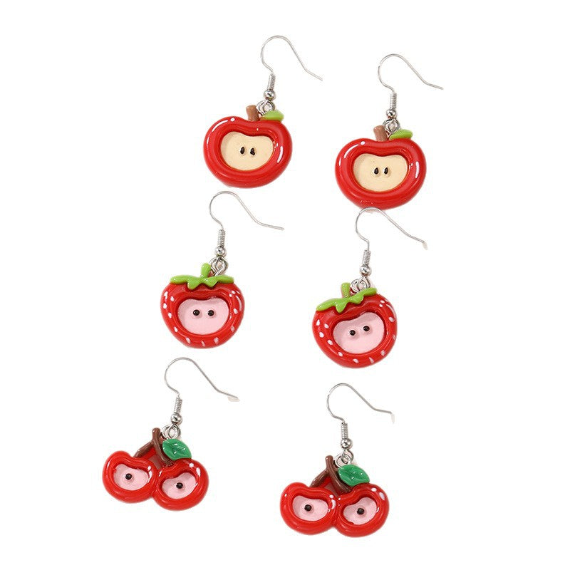 Orecchini a perno per bambini in resina plastica a forma di fiocco minimalista con design a frutta e petali a tema gelato colorato