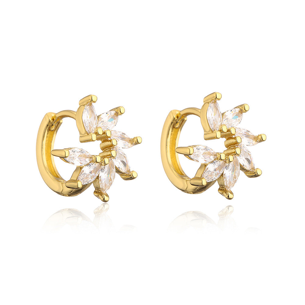 Orecchini da donna geometrici in rame con placcatura in oro e zirconi micro-pavé, design minimalista di lusso