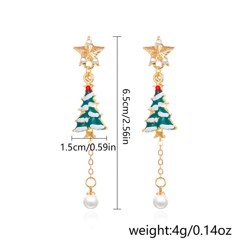 Ins Style Snowflake Shaped Zinc Alloy Dripped Enamel Long Tassel Earrings for Women