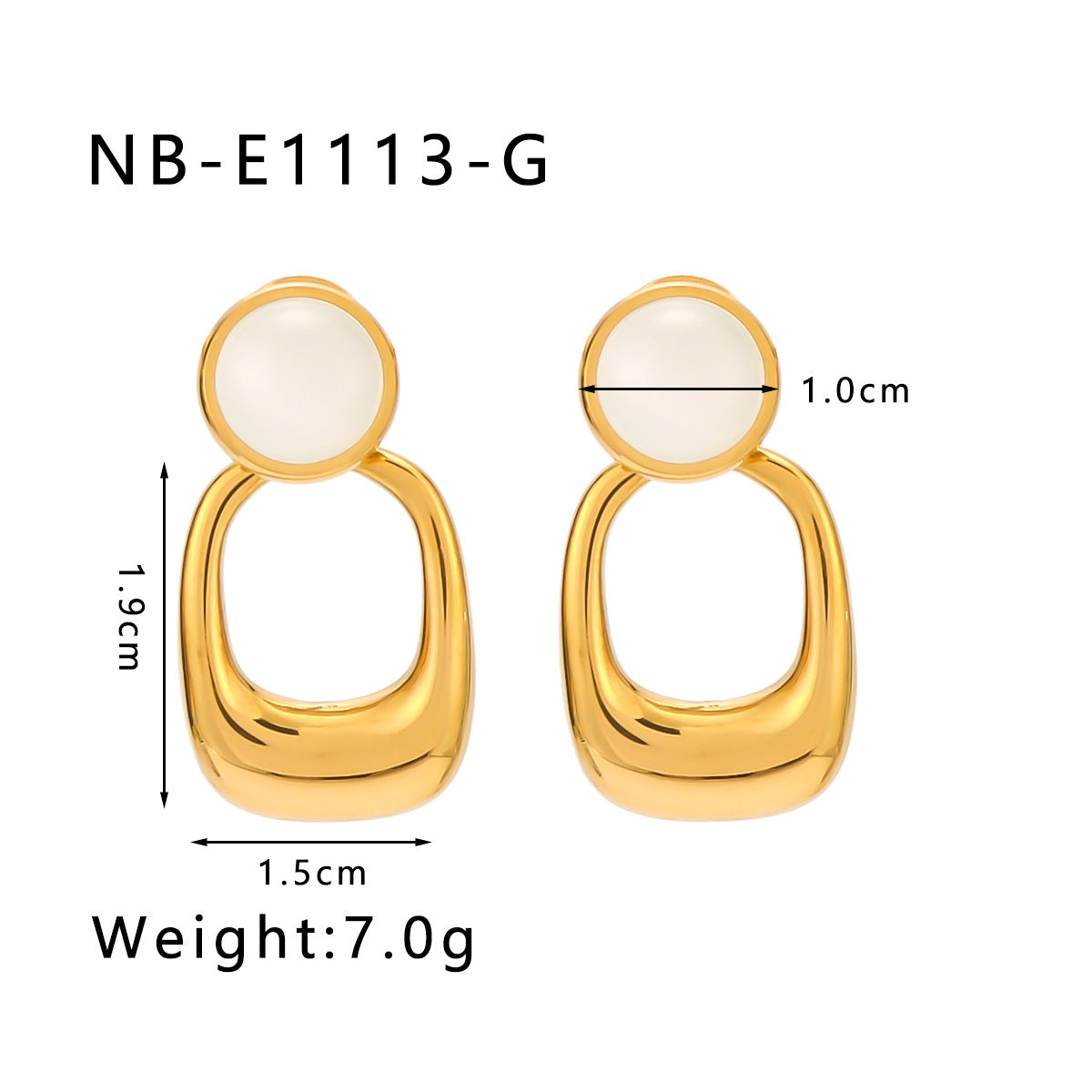 INS Style Geometric Cat's Eye Stone Pendant Earrings with 18K Gold Plated Stainless Steel and Ceramic Posts, Double-Hoop Design, Polished Finish