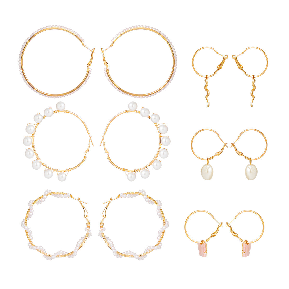 French Vintage Style Star and Heart Shaped Imitation Pearl Stud Earrings with Plated Finish for Women