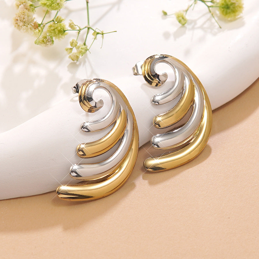 Luxury Casual Geometric Gold Plated Stainless Steel Earrings Two-Tone Design for Women