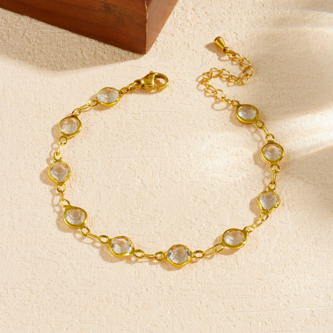 Minimalist Gold Plated Stainless Steel Round Crystal Rhinestone Jewelry Set for Women