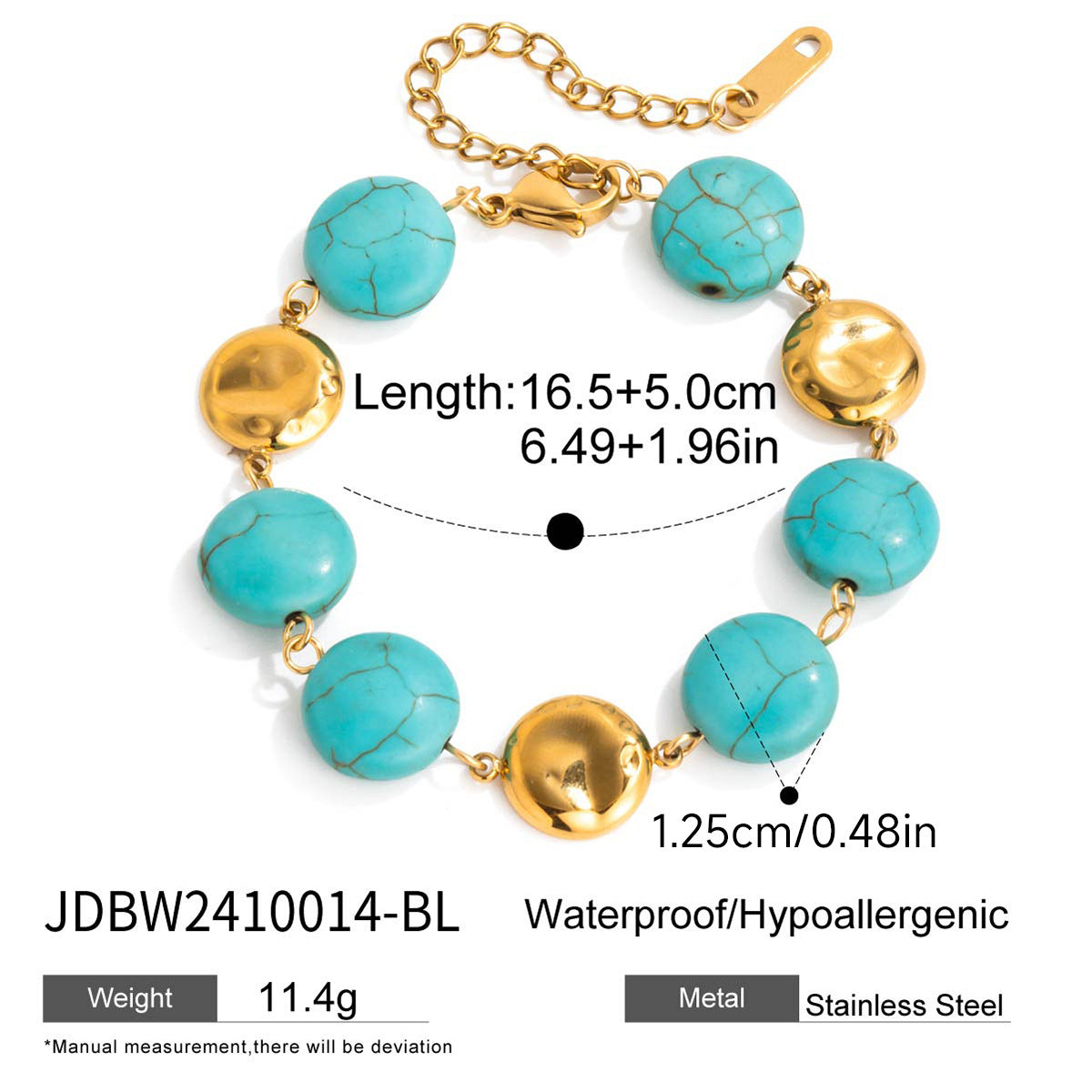Pulsera Geométrica de Acero Inoxidable con Acentos de Turquesa para Mujer, Accesorio de Moda de Lujo Minimalista