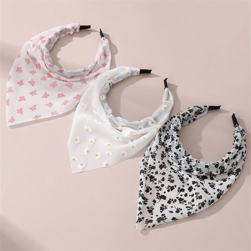 Set di fasce per capelli per bambini in tessuto a fantasia geometrica con finiture in pizzo e accessori per capelli in maglia
