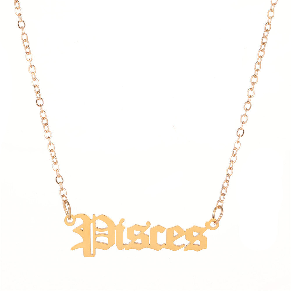 Minimalist Stainless Steel Teardrop Zodiac Letter Necklace for Unisex