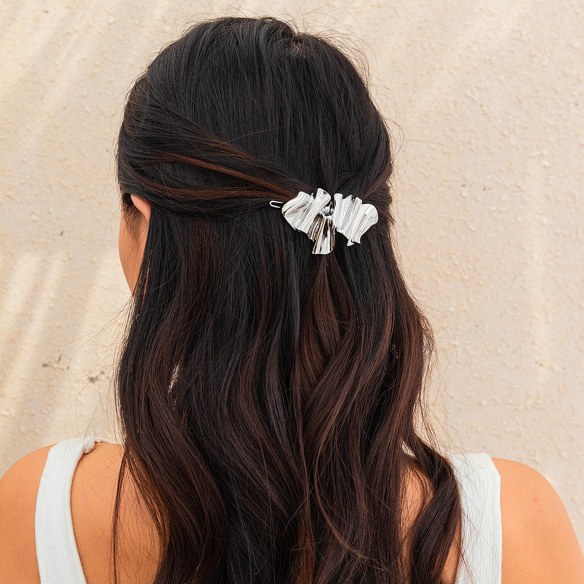 Minimalist Plated Alloy Geometric Folded Hair Clip for Women