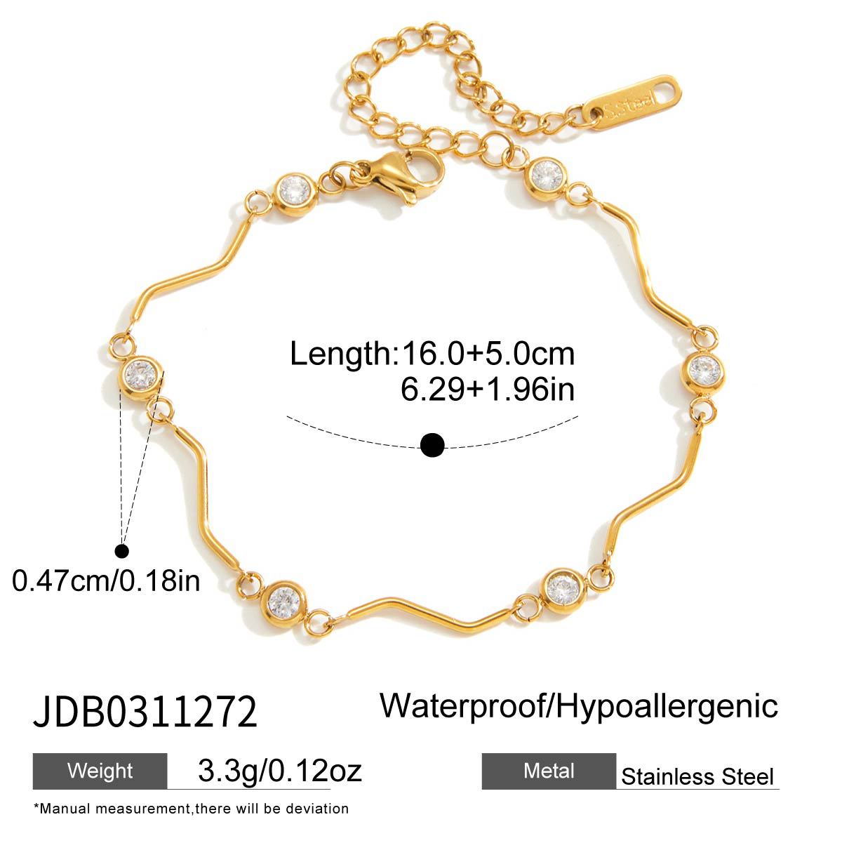 Fashion Geometric Stainless Steel Cubic Zirconia Bar Chain Bracelet for Women