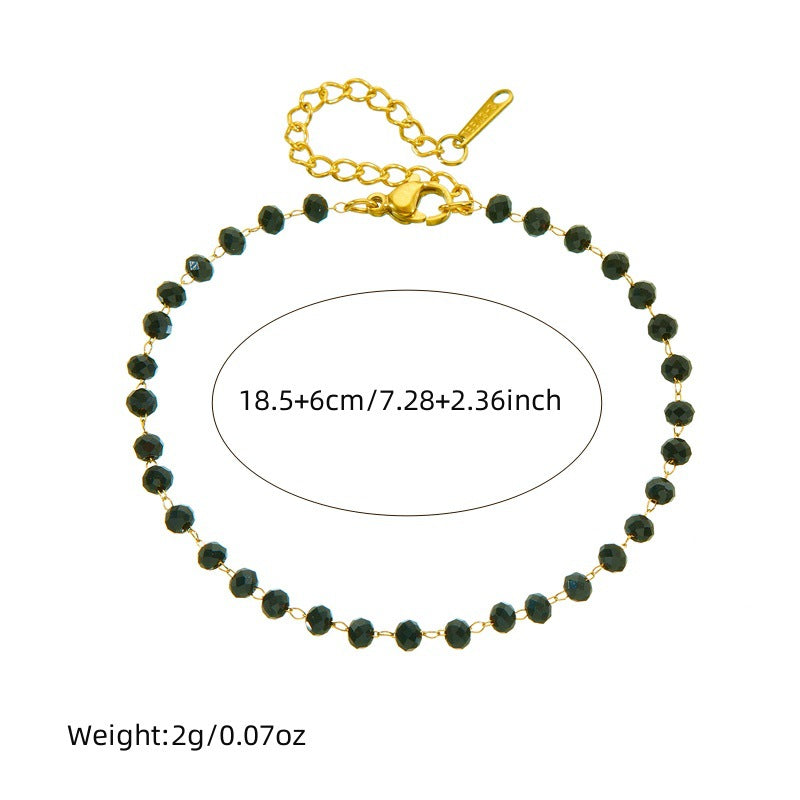 Set di collana e bracciale da donna bohémien vintage in acciaio inossidabile con perline nere in resina