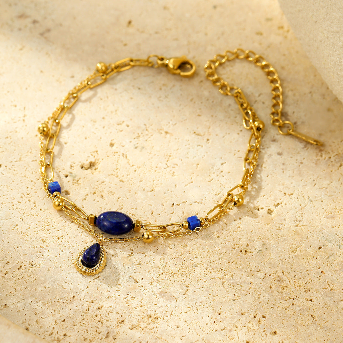 Bracciale alla moda in acciaio inossidabile stile ufficio con intarsi in pietra naturale e pendente in acciaio al titanio