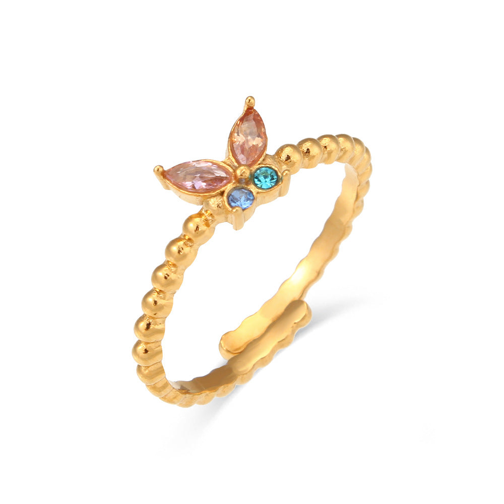 Minimalist Butterfly-Shaped Adjustable Stainless Steel Ring for Women with Plated Finish