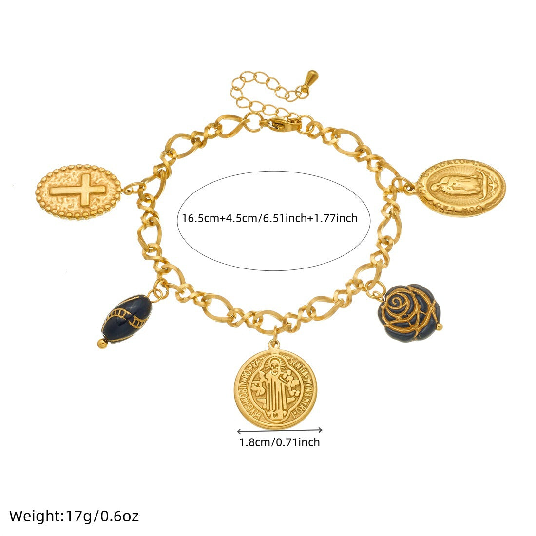 Luxury Elegant Black Gold Round Cross Pendant with Acrylic Flower Stainless Steel Jewelry Set for Women