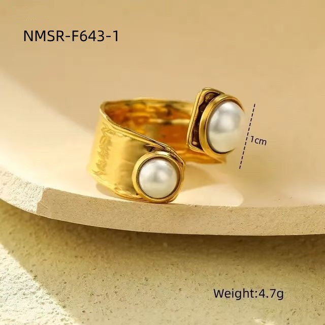 Anello regolabile minimalista geometrico in acciaio al titanio placcato oro da donna