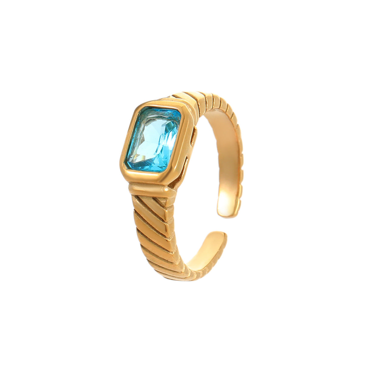 Anillo cuadrado de circonita geométrica vintage de acero inoxidable con chapado en oro de 18 quilates para mujer