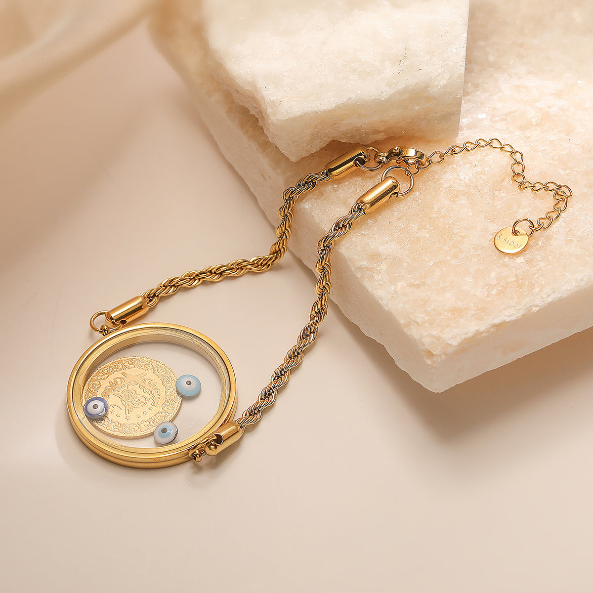 Minimalist Geometric Stainless Steel Bracelet for Women with 18K Gold Plating and Irregular Disc Design