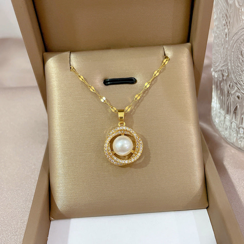 Collar con colgante de diamantes de imitación, geométrico y minimalista, de acero de titanio para mujer, cadena irregular, acabado chapado