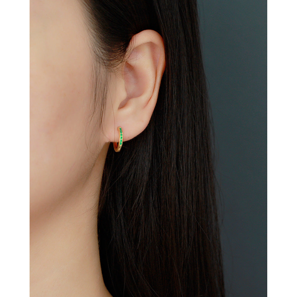 Minimalist Geometric Round Circle S925 Sterling Silver Stud Earrings with Paved Rhinestones
