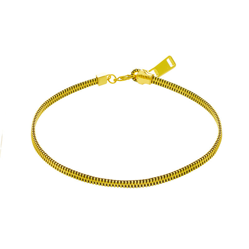 Collar de cadena punk con cremallera de acero titanio para mujer con acabado chapado