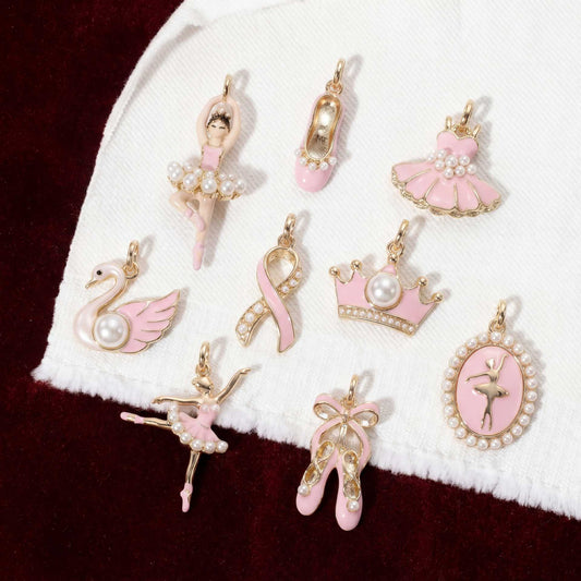 Vintage Cubic Zirconia Drip Oil Plated Brass Ballet Charm Bar
