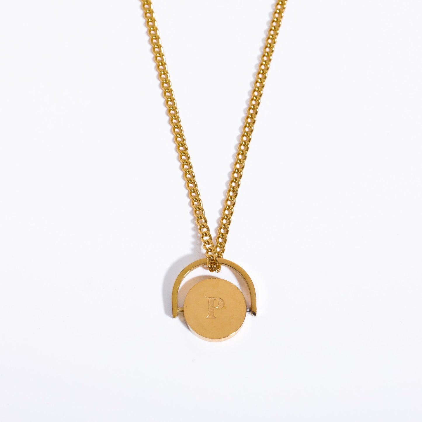 Minimalist Letter Shape Titanium Steel Pendant Necklace with Enamel Finish and Oval Stainless Steel Charm on O-Chain for Women