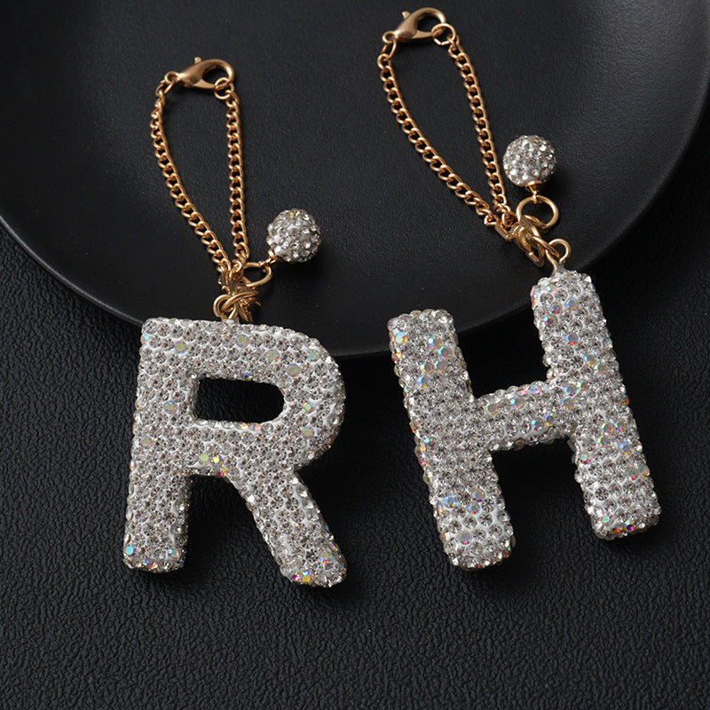 Luxury Rhinestone Letter Pendant Resin Charm for Car Cup Chain