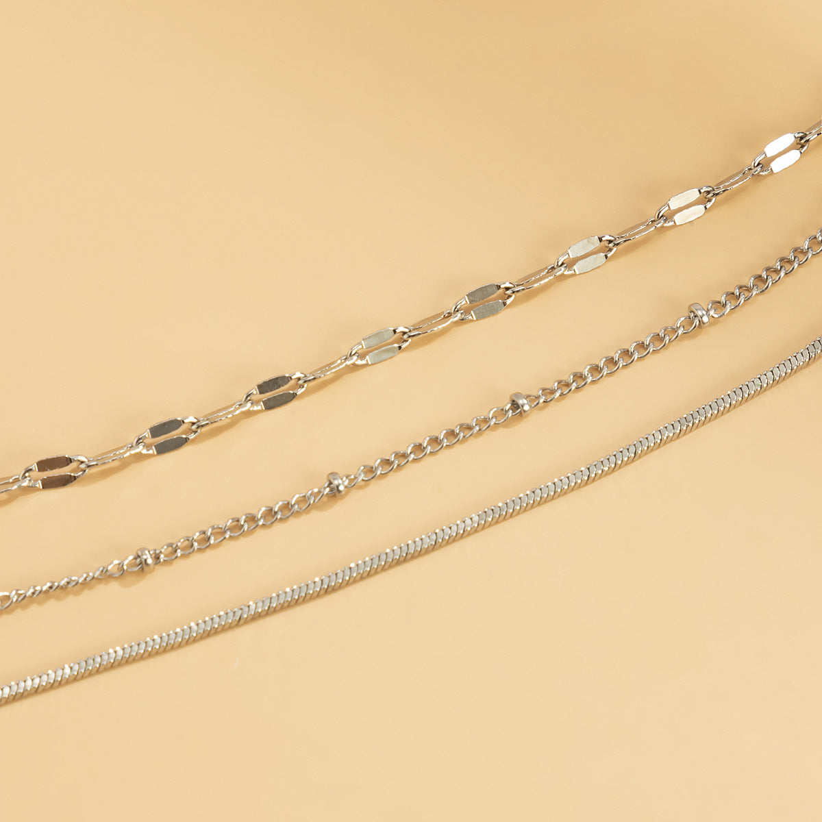 Cavigliera a Catena Piatta Geometrica Minimalista da Donna in Metallo con Motivo a Croce Vuota