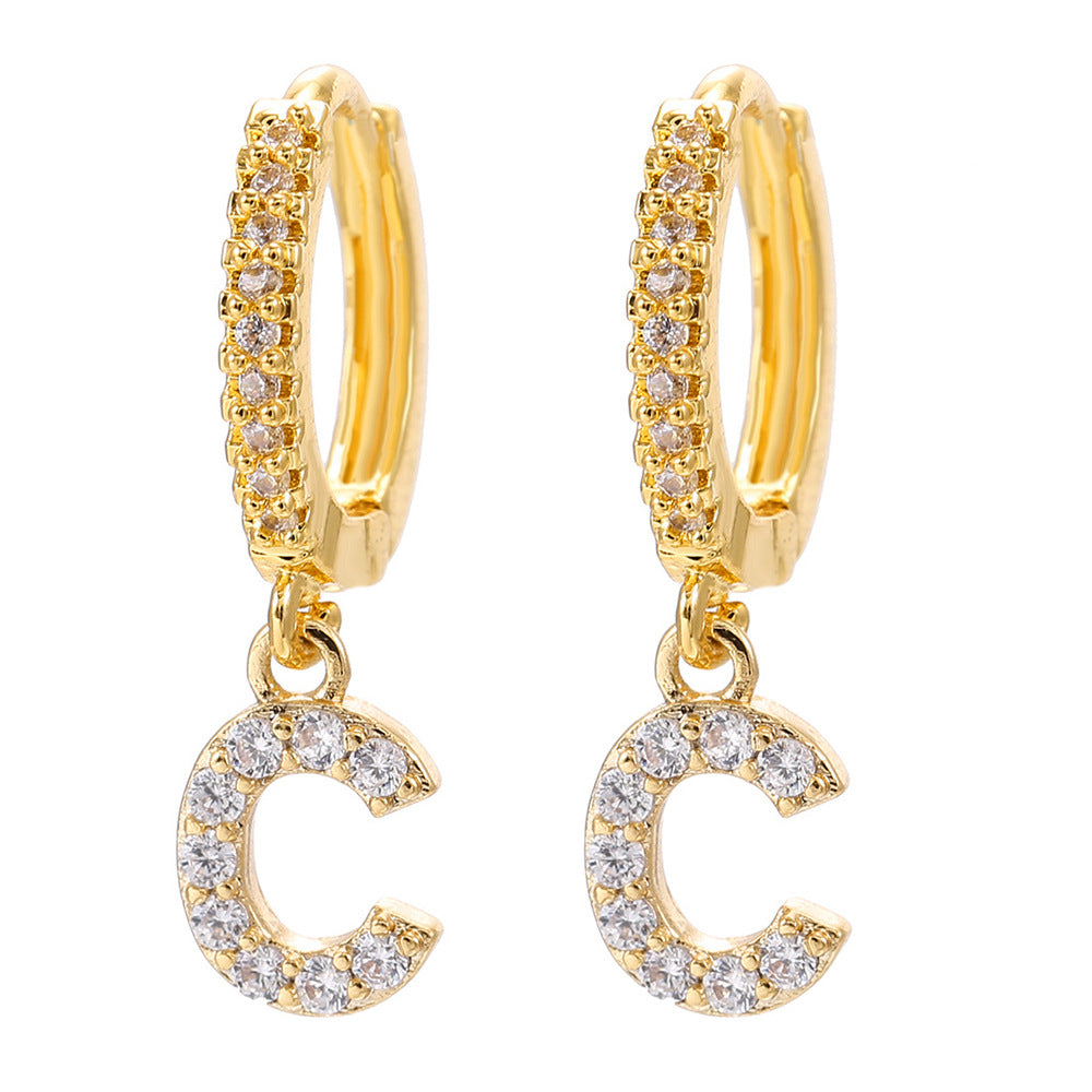 Elegant Gold Plated Letter Cubic Zirconia Inlay Brass Earrings