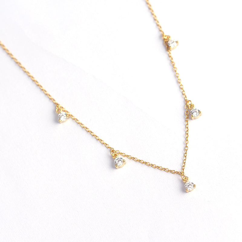Minimalist Geometric Multi-Pendant S925 Sterling Silver Collar Necklace with Rhinestone Inlay for Women