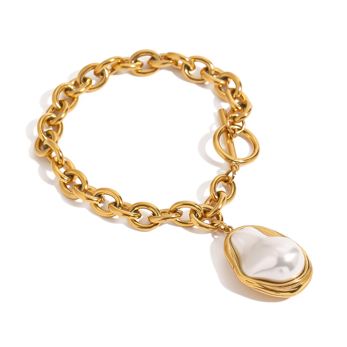 Bracciale con perle barocche geometriche da donna in acciaio inossidabile placcato oro 18 carati stile europeo-americano