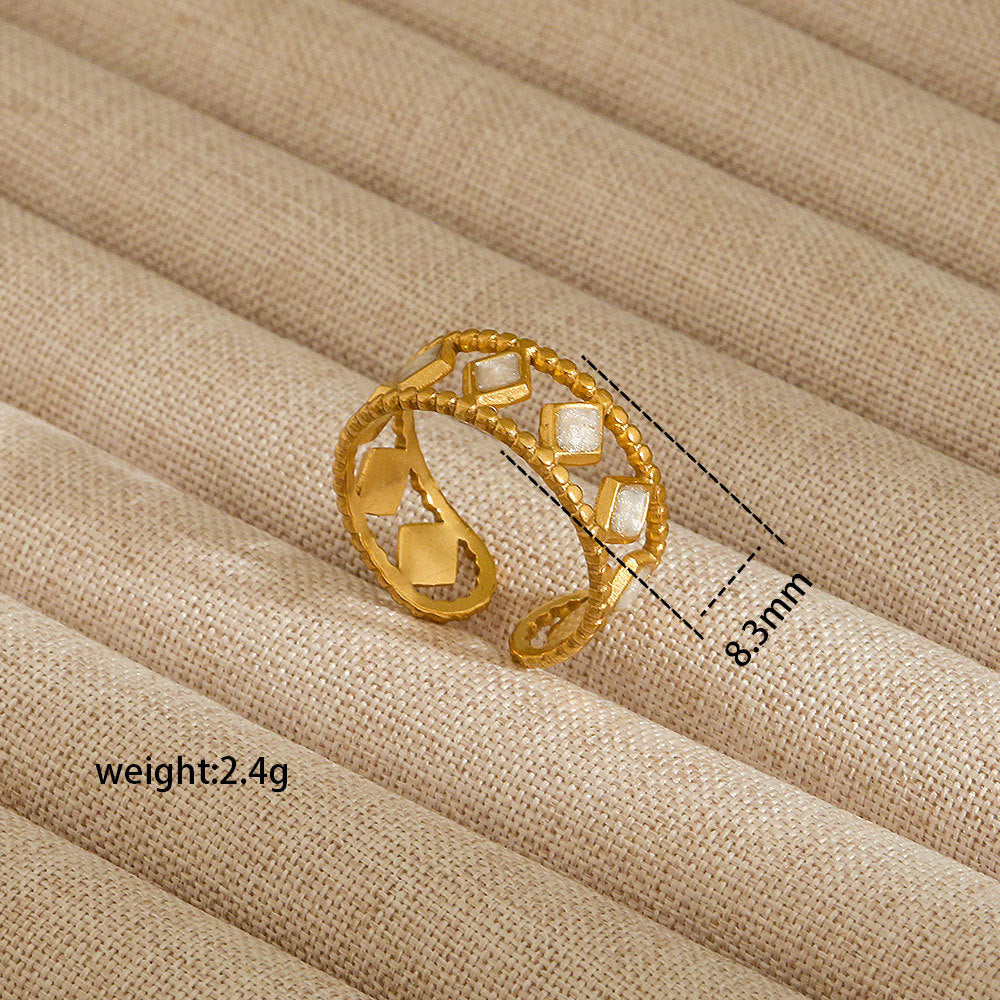 Anello aperto da donna in acciaio al titanio con forma geometrica e a cuore, stile INS, con finitura placcata