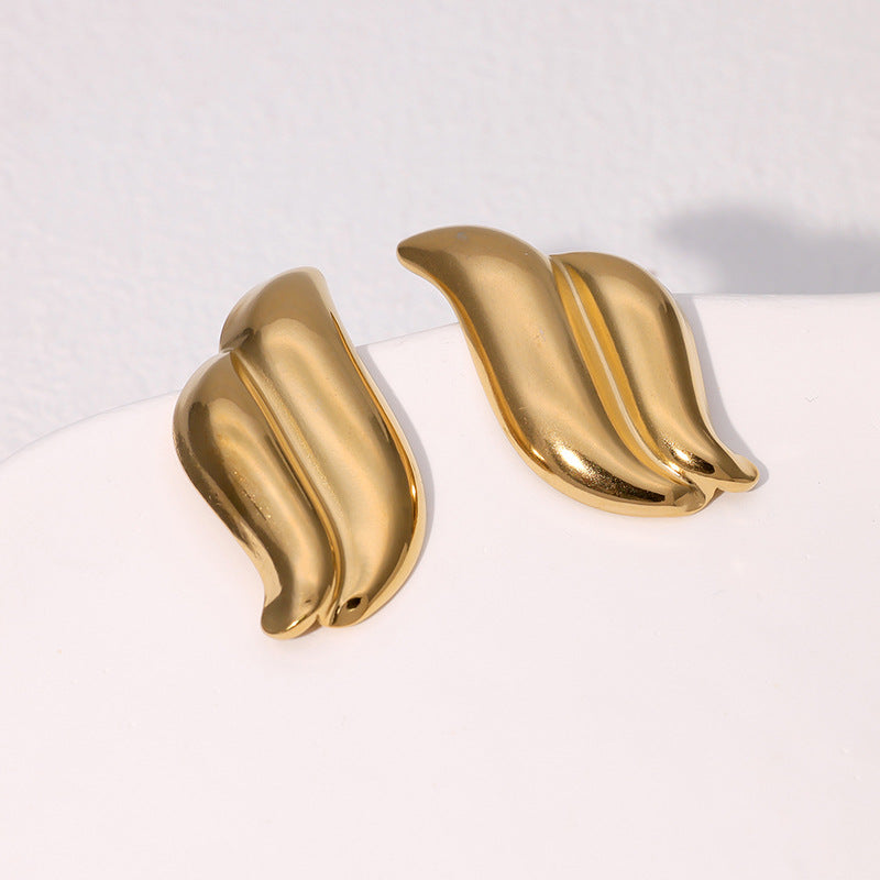 Minimalist Wing-Shaped Stainless Steel Earrings for Women with 18K Gold Plating, Hypoallergenic and Fade-Resistant