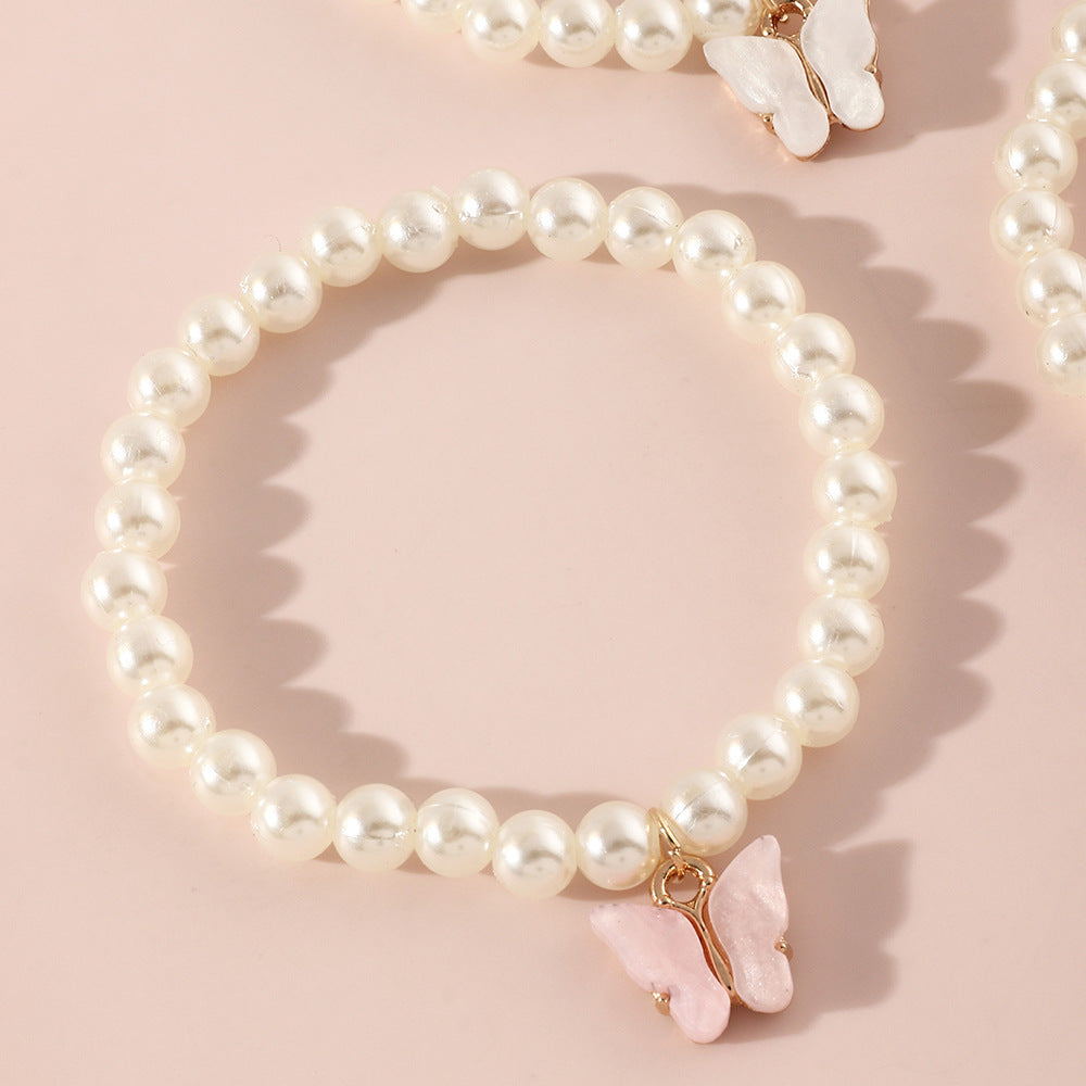 Braccialetto con perle e ciondolo a forma di farfalla in stile cartone animato per bambine con design geometrico, gioielli fatti a mano per bambini