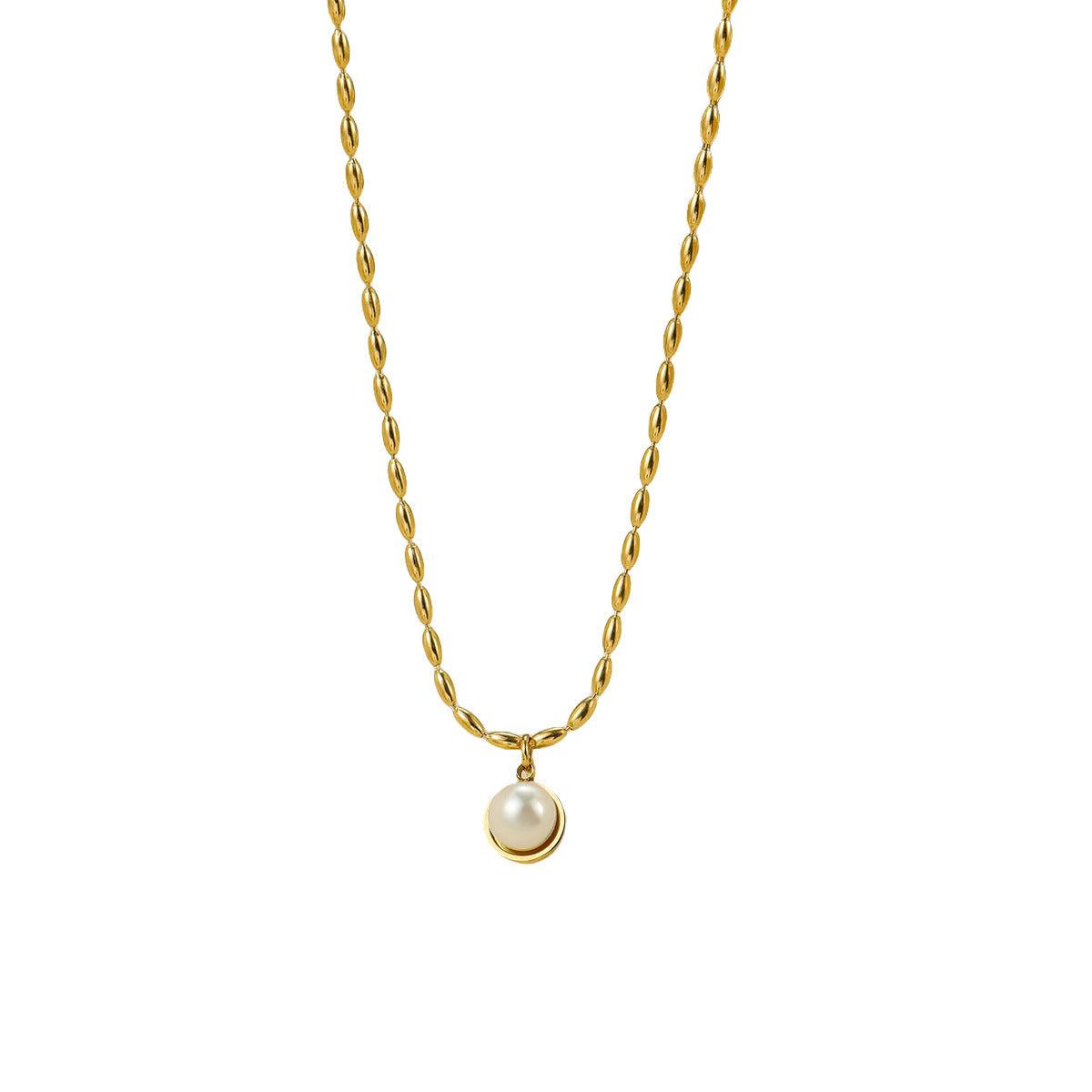 Collar Minimalista de Perlas Francesas para Mujer en Acero Inoxidable con Acabado Chapado, Elegante Cadena para Clavícula para Otoño e Invierno