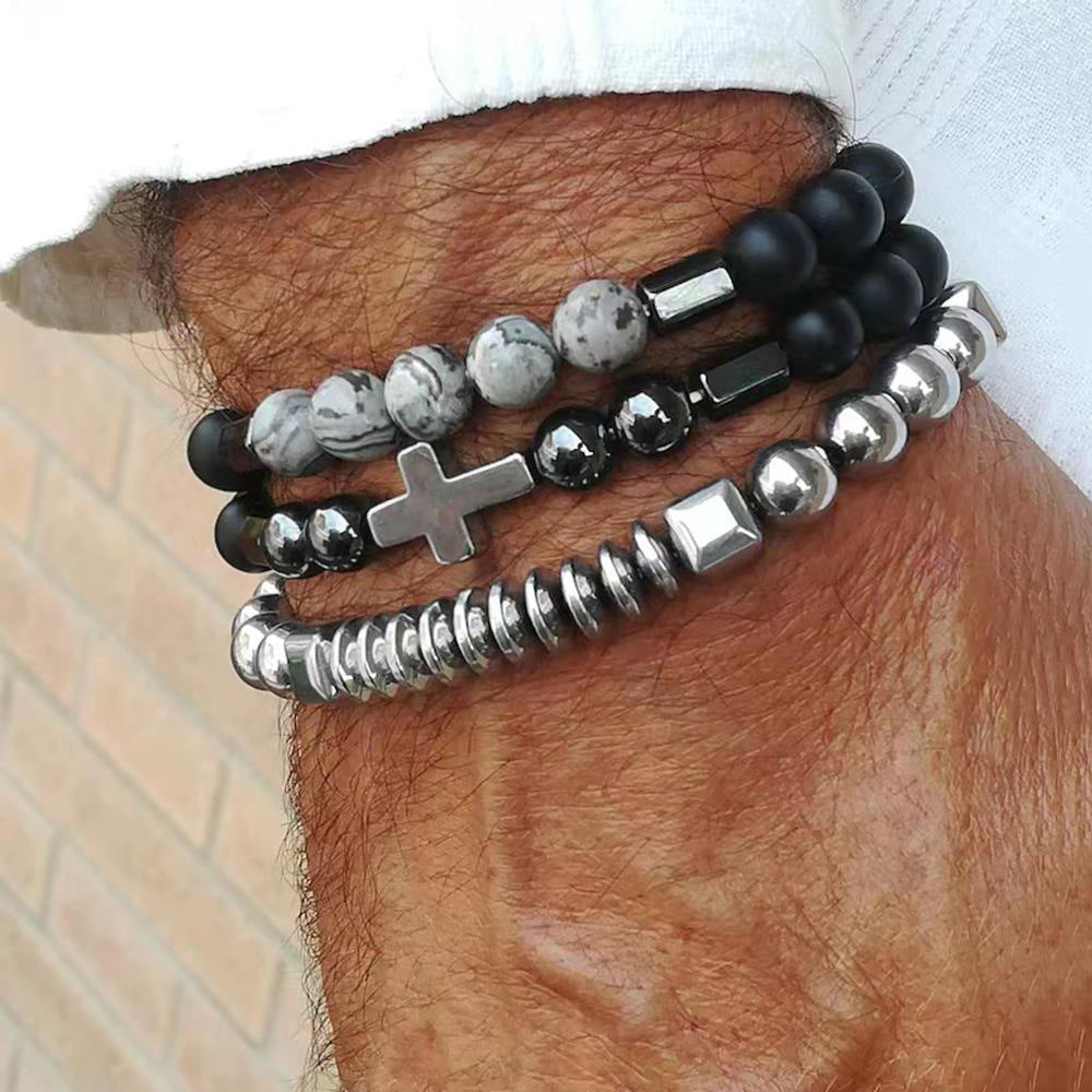 Handmade Geometric Tiger's Eye and Black Agate Braided Bracelet for Men and Women