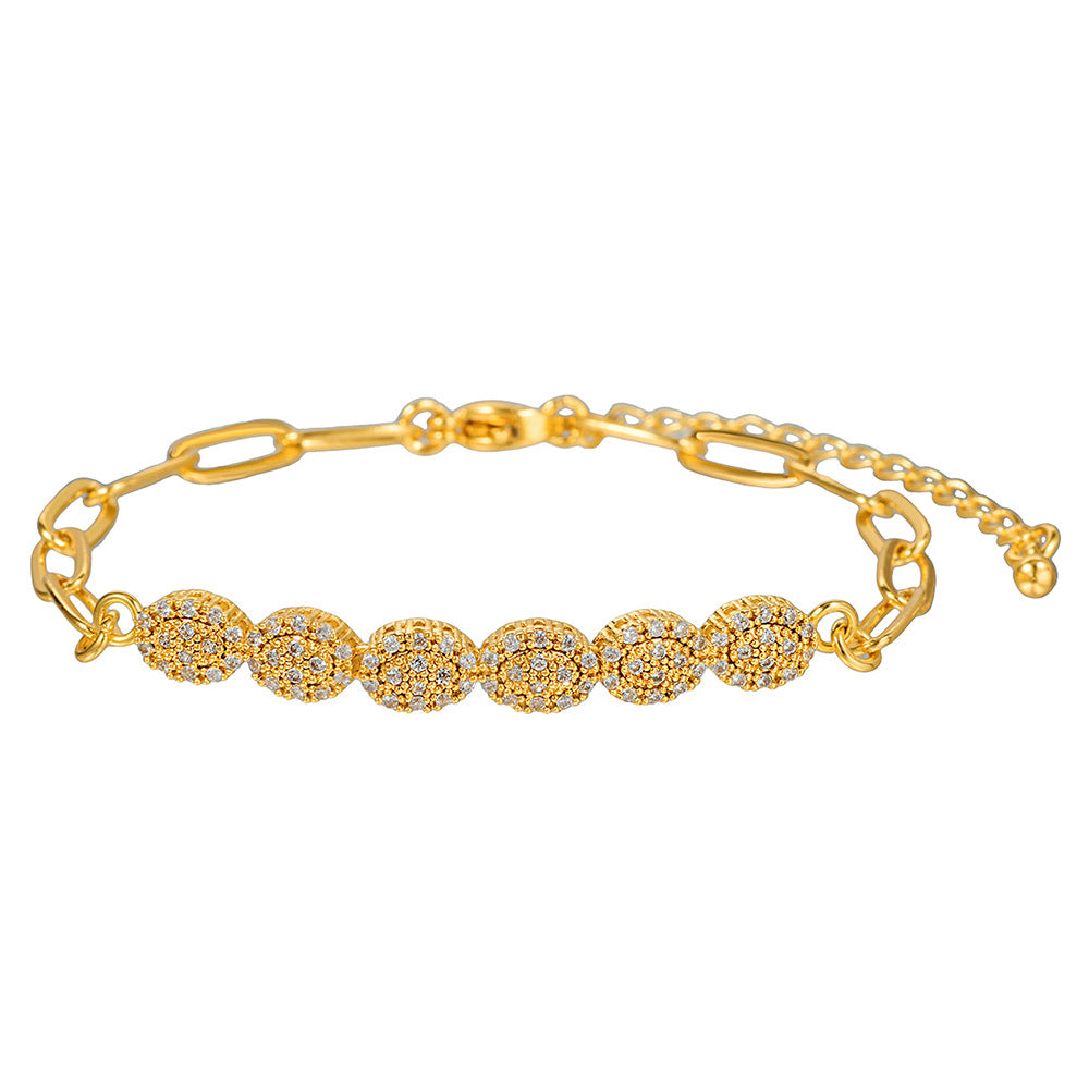 Minimalist Elegant Round Geometric Brass Inlaid Cubic Zirconia Bracelet for Women