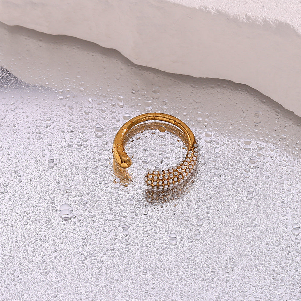 Minimalist Stainless Steel Open Ring with Teardrop Shape and Micro-Pave Setting for Women