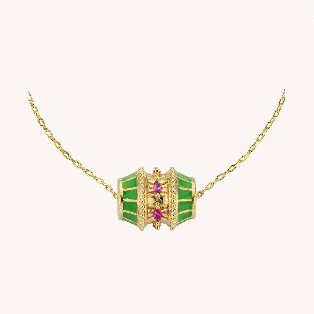 Collana con pendente a tamburo geometrico intrecciato con finitura in oro 18K placcato sottovuoto, regalo unisex per San Valentino