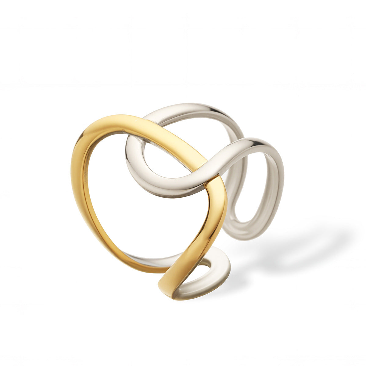 Anello Aperto Minimalista Geometrico in Acciaio Inossidabile da Donna con Dettagli Micro-Pavé e Design Irregolare